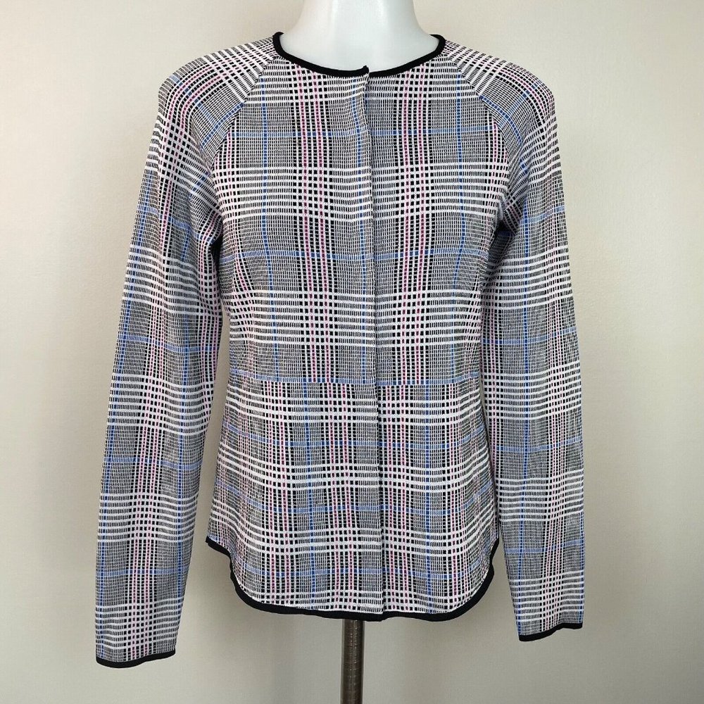 Carlisle Cardigan Small Black Pink Blue‎ Plaid Snap-Front Sweater Women's
